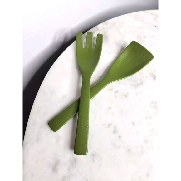 ACCA David Douglas Style Serving Set Avocado Green Olive MCM Fork Spoon Vintage - Picture 1 of 4